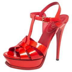 Saint Laurent Red Patent Leather Tribute Sandals Size 38