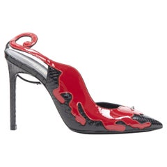 SAINT LAURENT red patent Panther scaled leather sling back Pigalle pump EU36