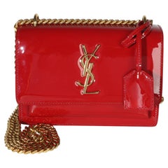 Saint Laurent Red Patent Small Monogram Sunset Chain Bag