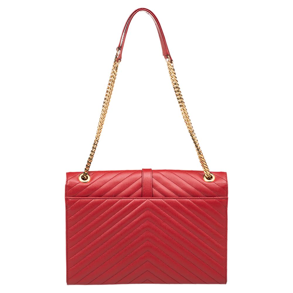 Saint Laurent Red Quilted Leather Envelope Shoulder Bag 3