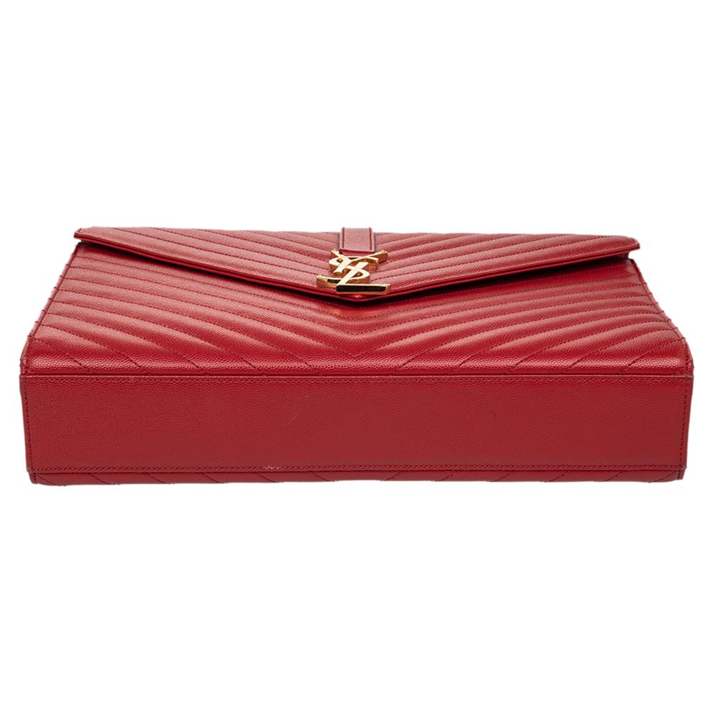 Saint Laurent Red Quilted Leather Envelope Shoulder Bag 4