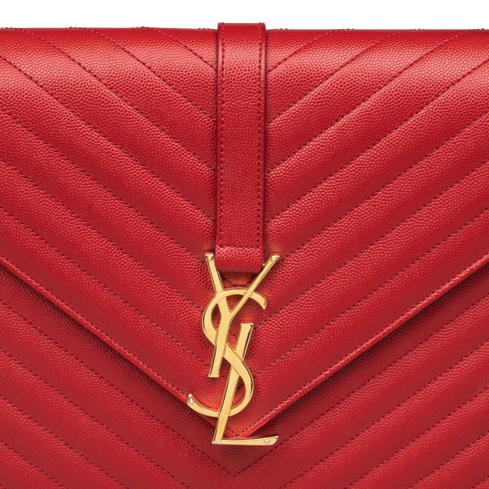 Saint Laurent Red Quilted Leather Envelope Shoulder Bag 2