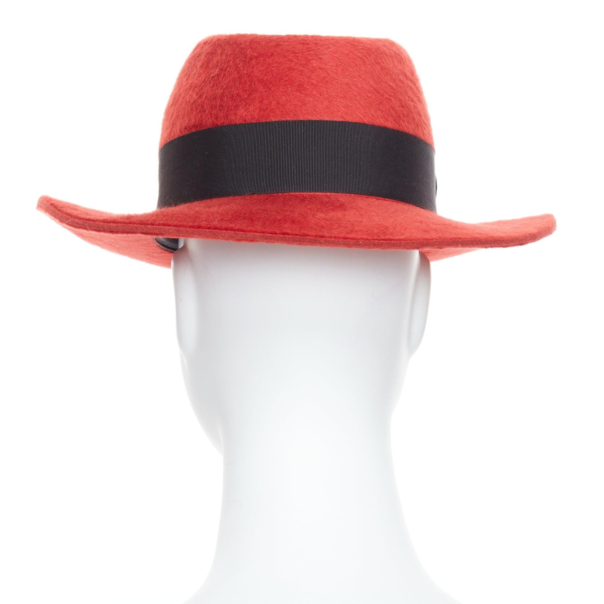 SAINT LAURENT red rabbit felt black grosgrain leather lined fedora hat For Sale 1