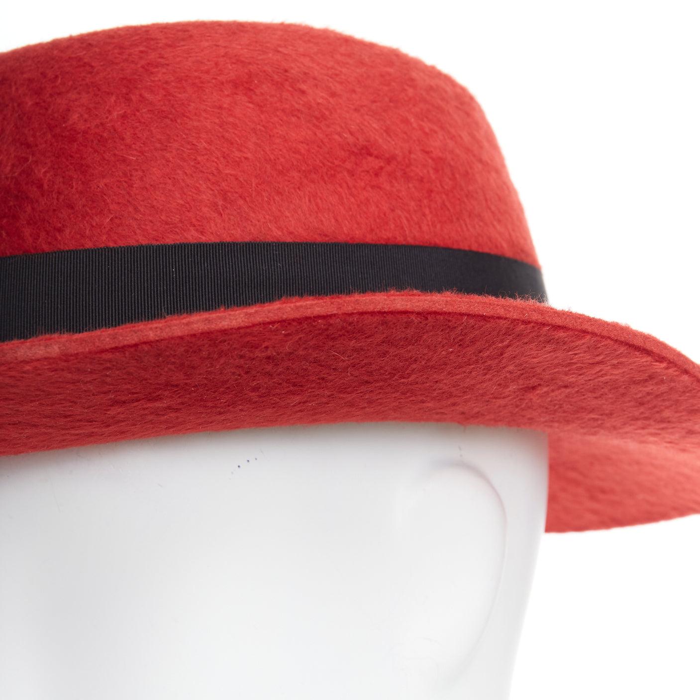 SAINT LAURENT red rabbit felt black grosgrain leather lined fedora hat For Sale 3