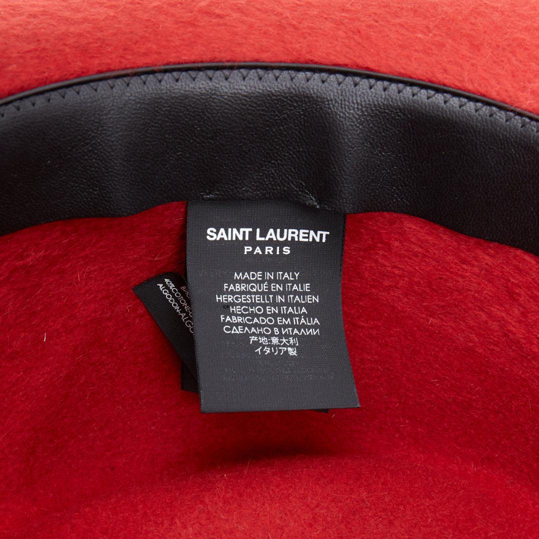 SAINT LAURENT red rabbit felt black grosgrain leather lined fedora hat For Sale 4