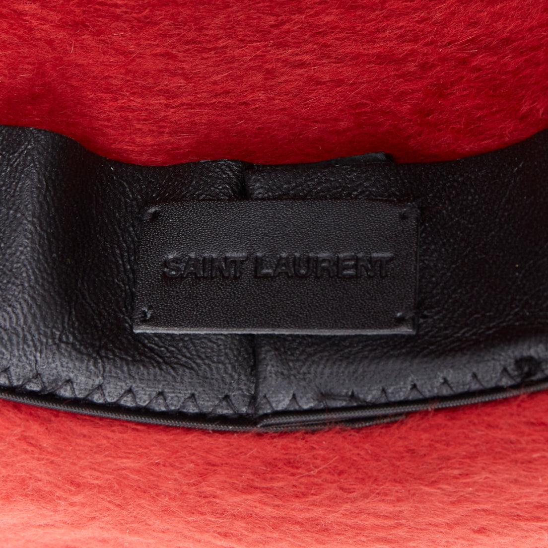 SAINT LAURENT red rabbit felt black grosgrain leather lined fedora hat For Sale 5