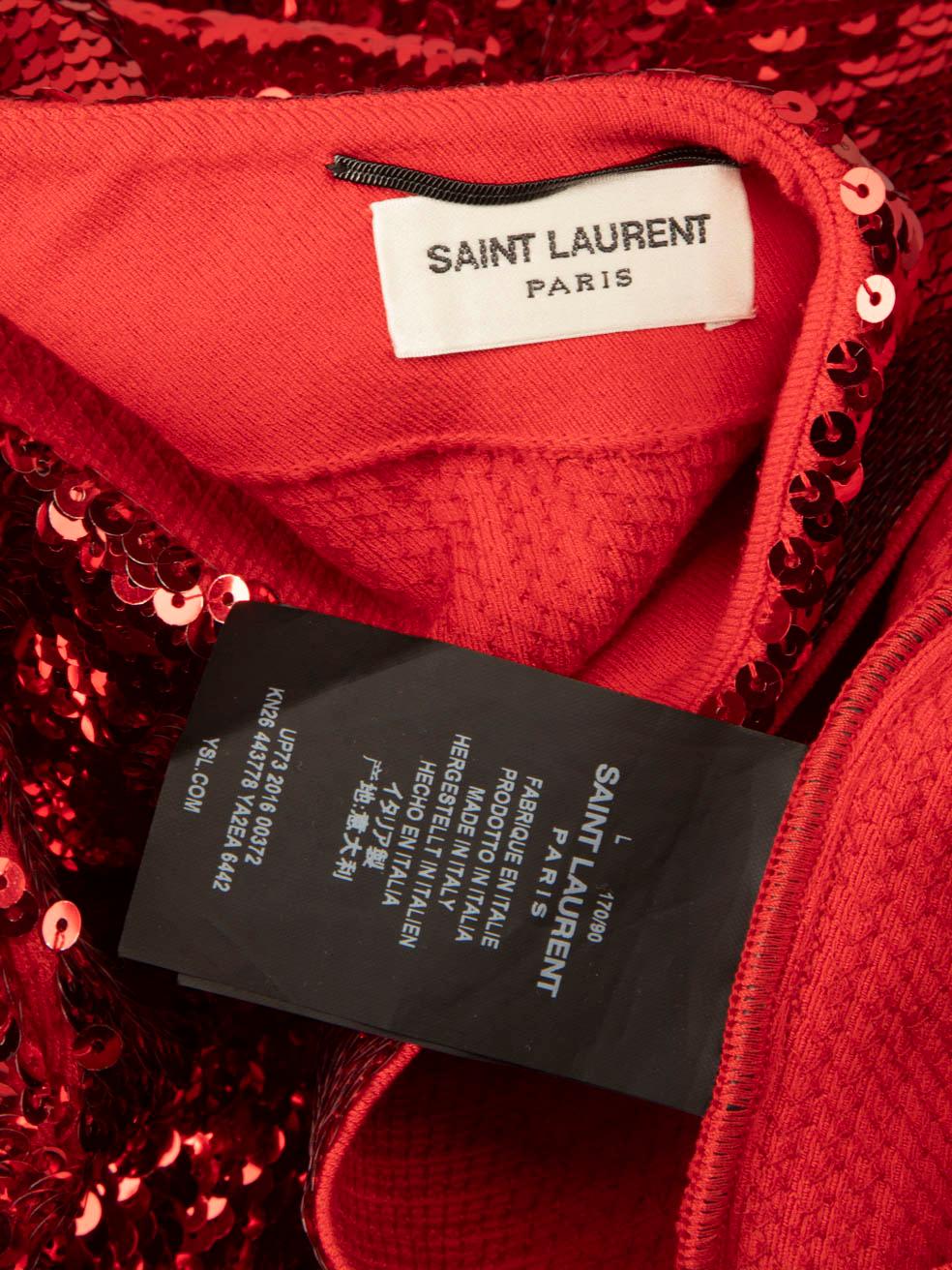 Saint Laurent Red Sequin One Shoulder Mini Dress Size L In Good Condition In London, GB