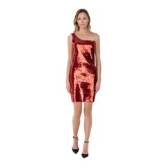 Saint Laurent Red Sequin One Shoulder Mini Dress Size L