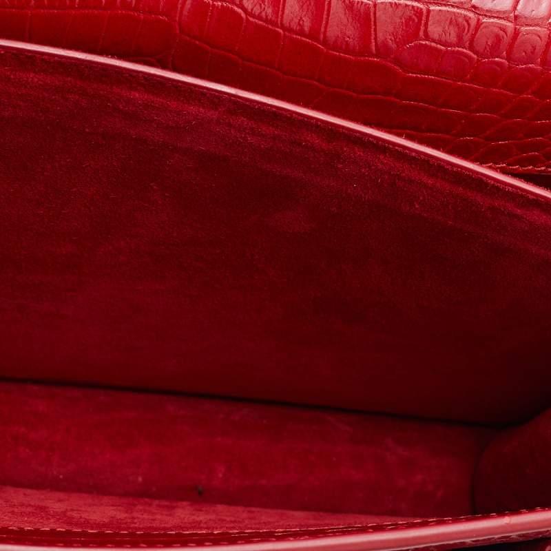 Saint Laurent Red Shiny Croc Embossed Leather Medium Sunset Shoulder Bag 8