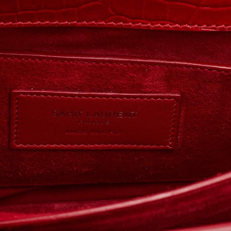 Saint Laurent Red Shiny Croc Embossed Leather Medium Sunset Shoulder Bag 9