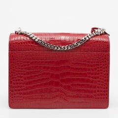 Saint Laurent Red Shiny Croc Embossed Leather Medium Sunset Shoulder Bag