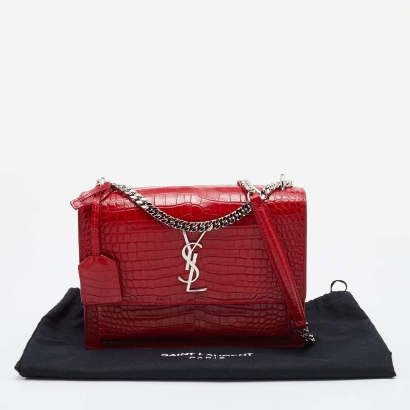 Saint Laurent Red Shiny Croc Embossed Leather Medium Sunset Shoulder Bag 4