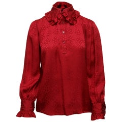 Saint Laurent Red Silk Long Sleeve Blouse