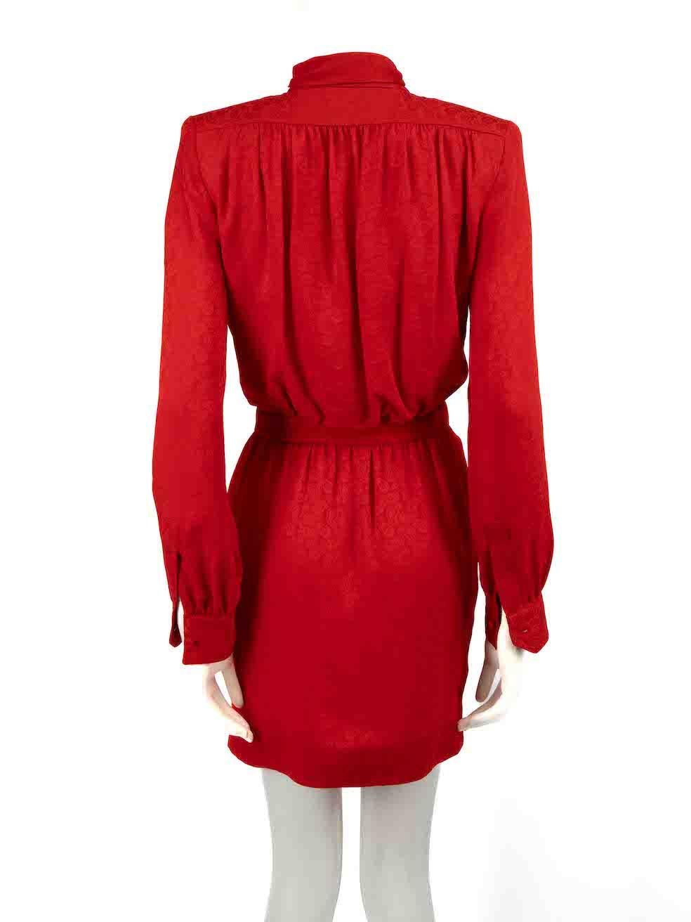 Saint Laurent Red Silk Paisley Jacquard Mini Dress Size S In Good Condition For Sale In London, GB