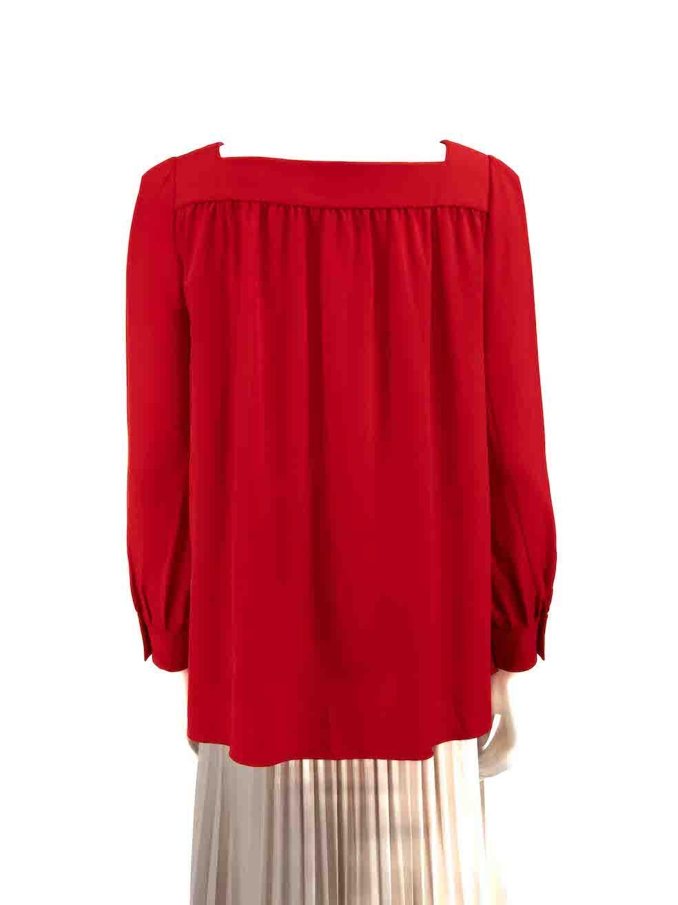 Saint Laurent Red Silk Square Neck Blouse Size XS In Good Condition For Sale In London, GB