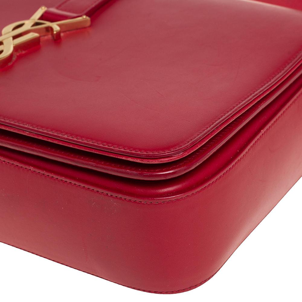 Saint Laurent Red Smooth Leather Medium Monogram Universite Shoulder Bag 4