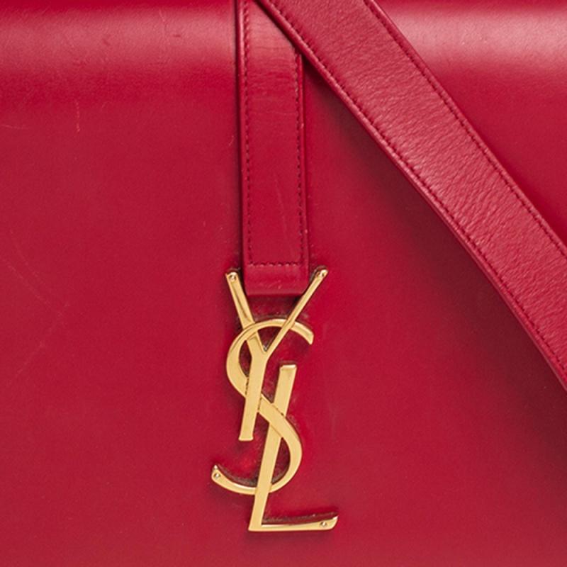 Saint Laurent Red Smooth Leather Medium Monogram Universite Shoulder Bag 5