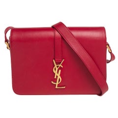 Saint Laurent Red Smooth Leather Medium Monogram Universite Shoulder Bag
