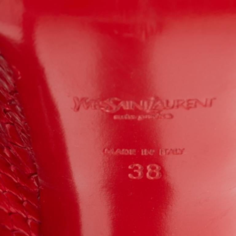 Saint Laurent Red Snakeskin Palais Platform Peep Toe Pumps Size 38 For Sale 2