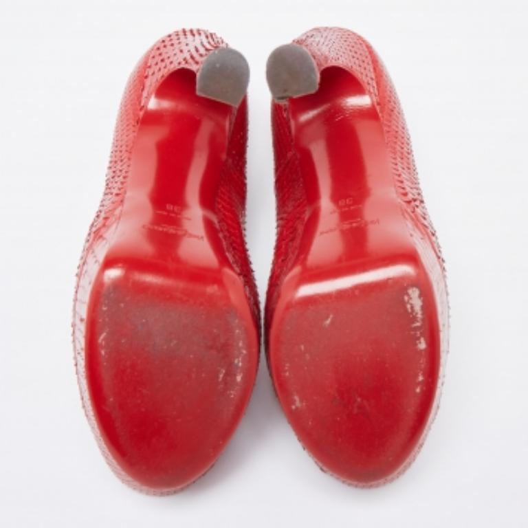 Saint Laurent Red Snakeskin Palais Platform Peep Toe Pumps Size 38 For Sale 4