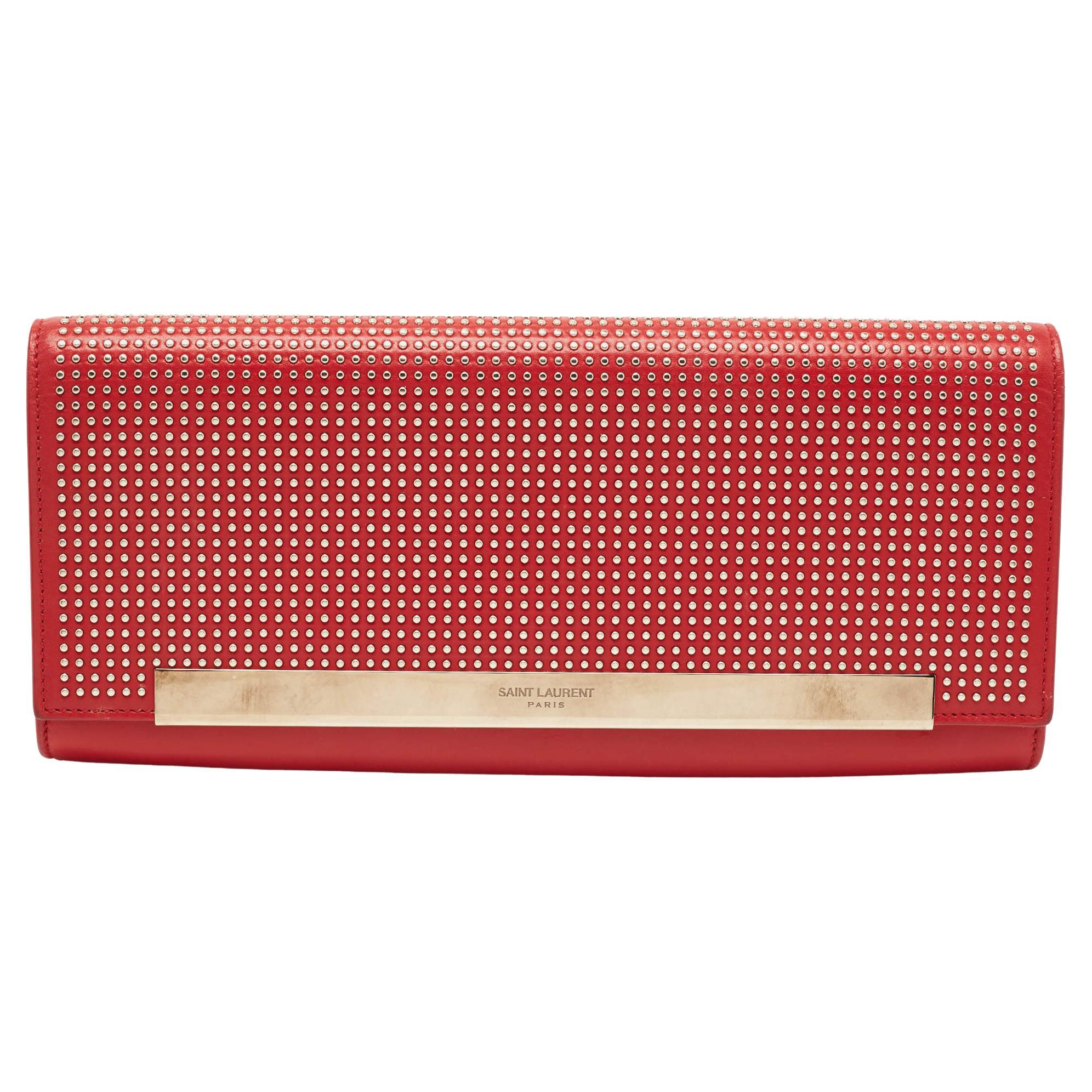 Saint Laurent Red Studded Leather Lutetia Clutch For Sale at 1stDibs