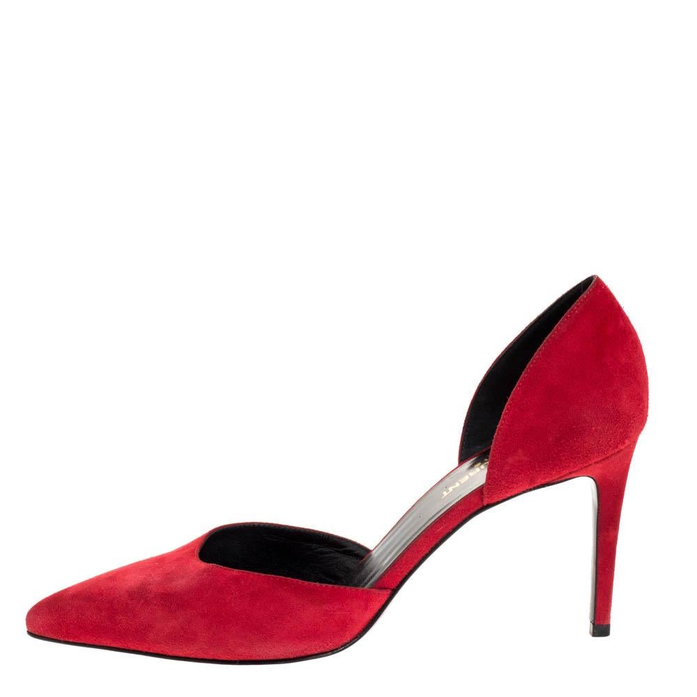 Women's Saint Laurent Red Suede D'orsay Paris Pumps Size 38