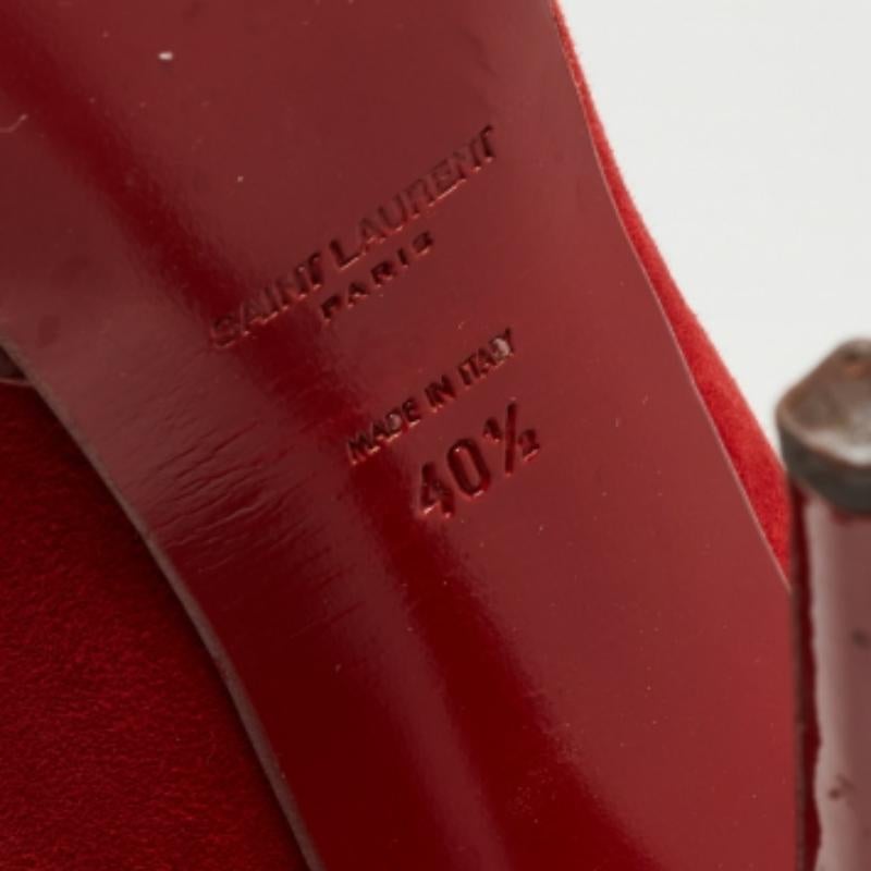 Saint Laurent Red Suede Platform Pumps Size 40.5 In Good Condition For Sale In Dubai, Al Qouz 2