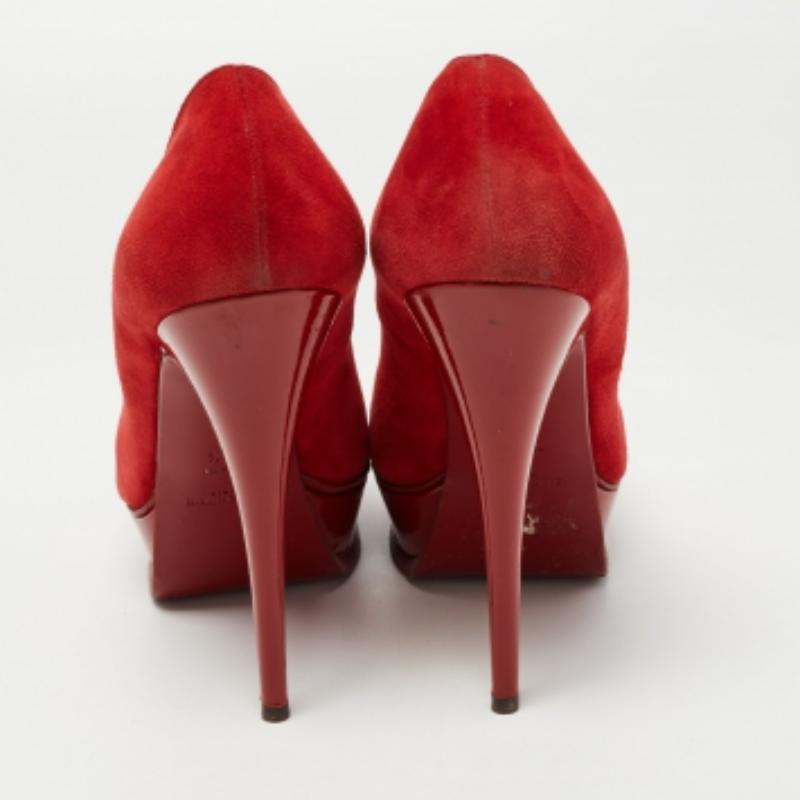 Saint Laurent Red Suede Platform Pumps Size 40.5 For Sale 1