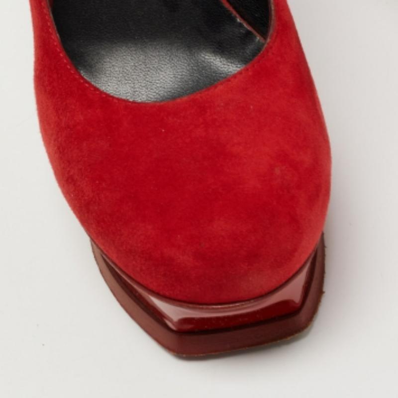 Saint Laurent Red Suede Platform Pumps Size 40.5 For Sale 2