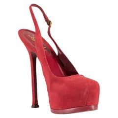 Saint Laurent Red Suede Platform Slingback Heels Size IT 40