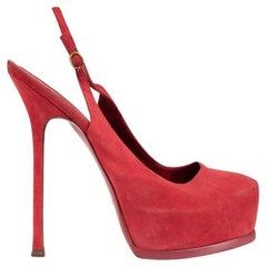 Saint Laurent Red Suede Platform Slingback Heels Size IT 40