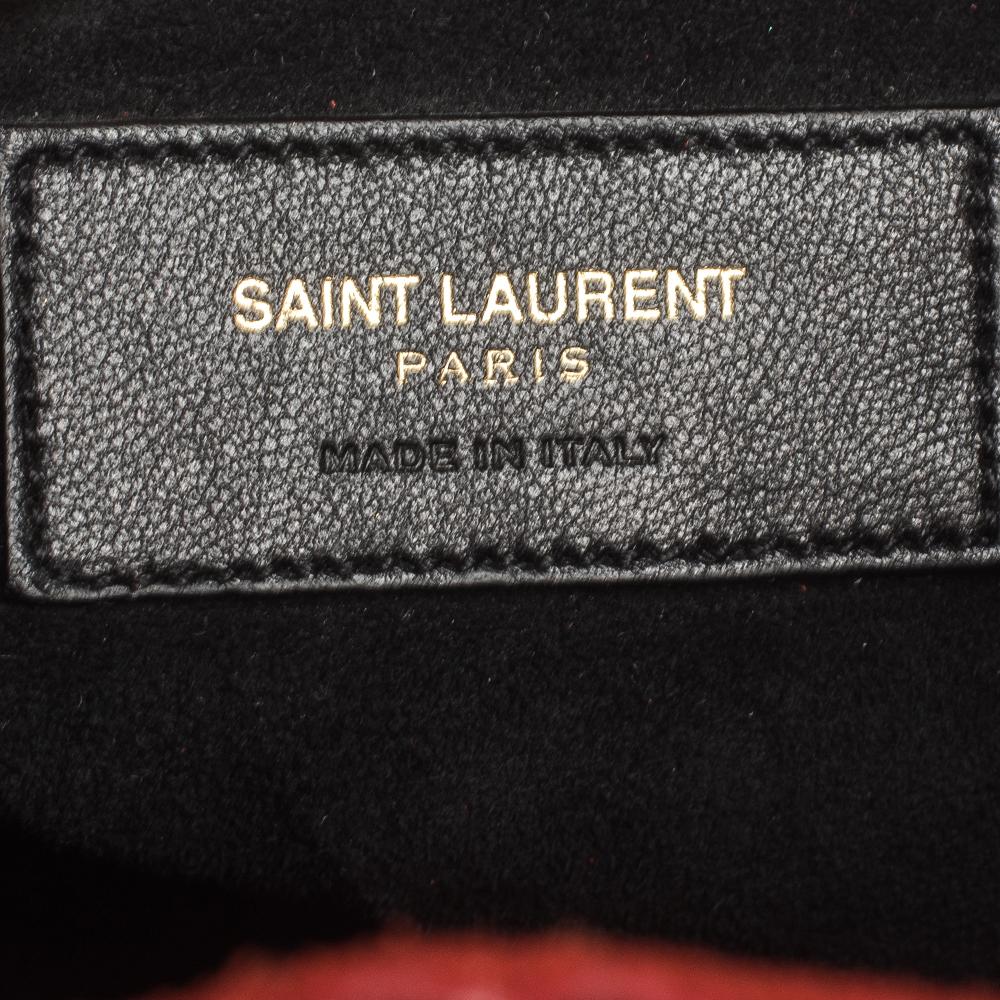 Saint Laurent Red Suede Small Emmanuelle Fringed Bucket Bag 3