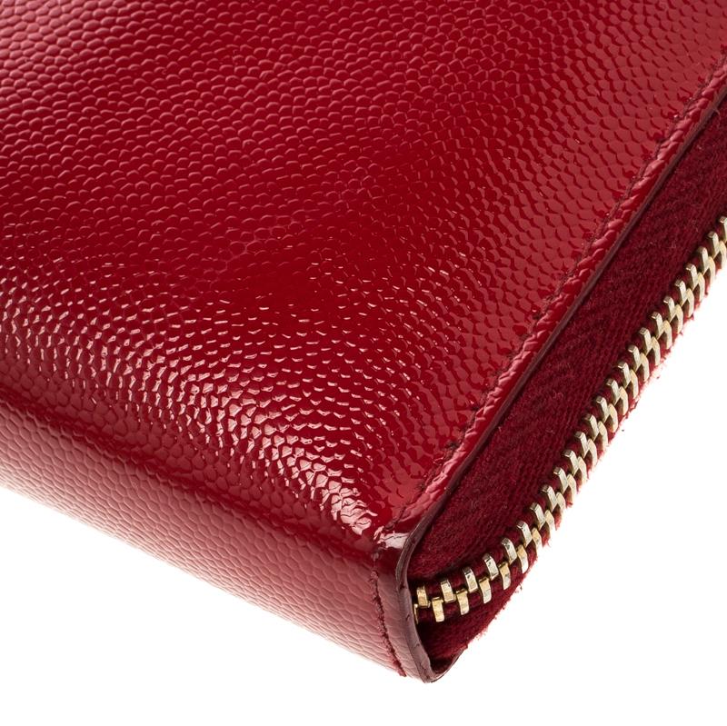 Saint Laurent Red Textured Patent Leather Zip Around Wallet 5