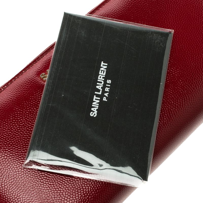 Saint Laurent Red Textured Patent Leather Zip Around Wallet 6