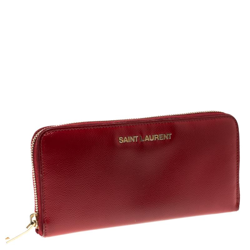 Saint Laurent Red Textured Patent Leather Zip Around Wallet (Rot)