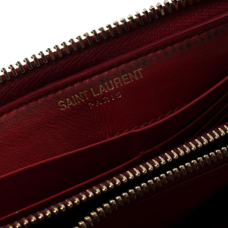Saint Laurent Red Textured Patent Leather Zip Around Wallet 1