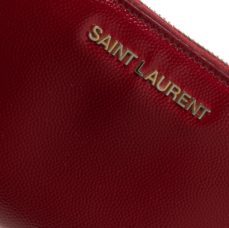 Saint Laurent Red Textured Patent Leather Zip Around Wallet 3
