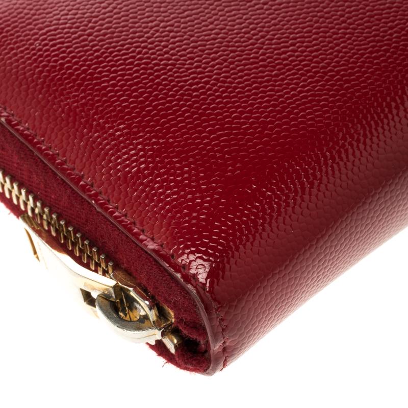 Saint Laurent Red Textured Patent Leather Zip Around Wallet 4