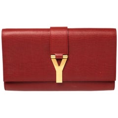 Saint Laurent Red Texured Leather Y-Ligne Clutch