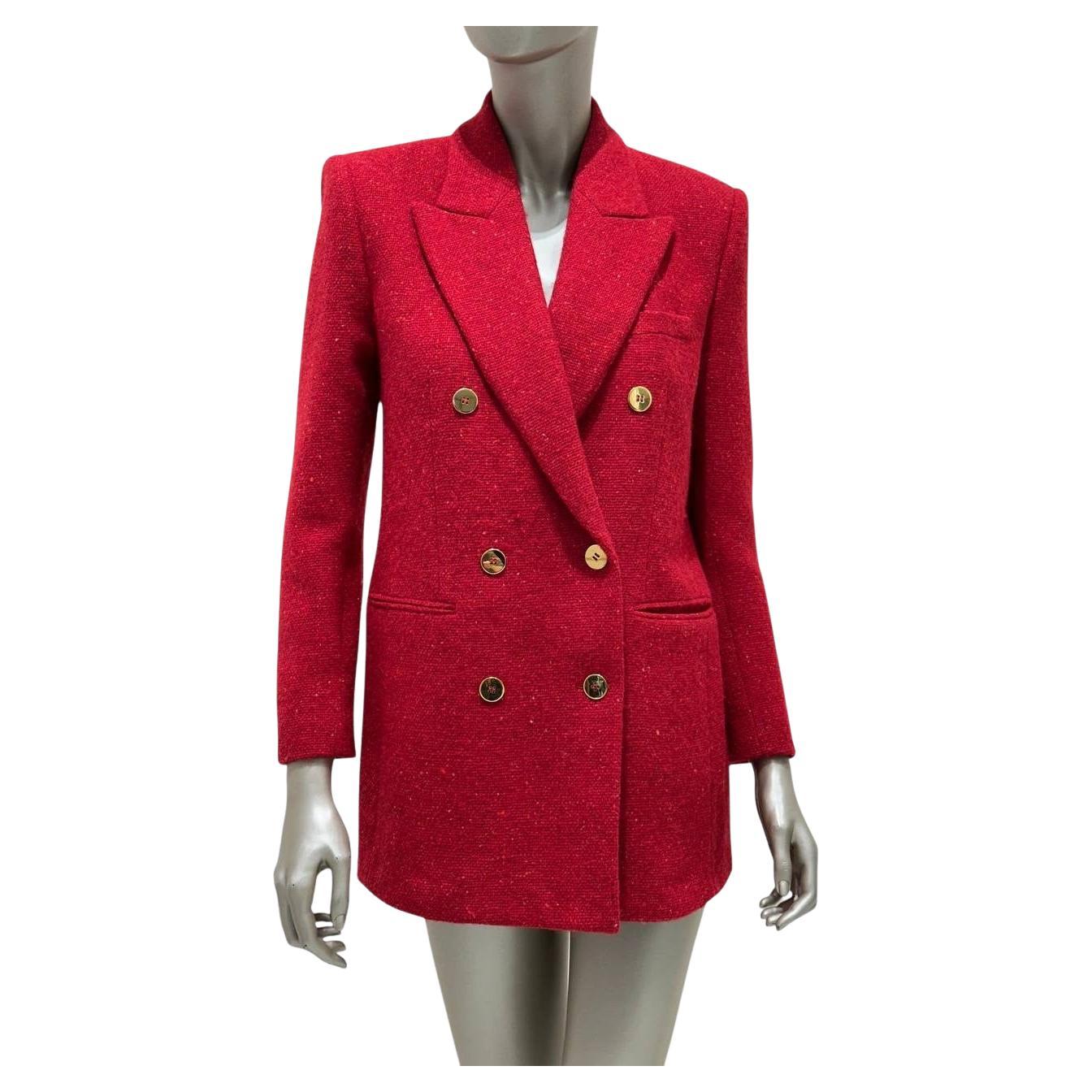 Saint Laurent Rot Tweed Double Breasted Blazer Sz 40 im Angebot