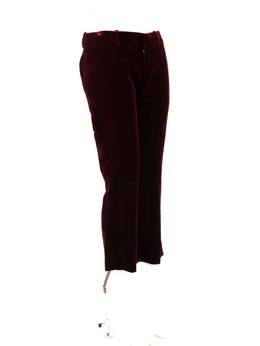 CONDITION is Very good. Hardly any visible wear to trousers is evident on this used Saint Laurent designer resale item.
 
 
 
 Details
 
 
 Red
 
 Velvet
 
 Trousers
 
 Slim fit
 
 Mid rise
 
 2x Side pockets
 
 2x Back pockets
 
 Fly zip, hook and