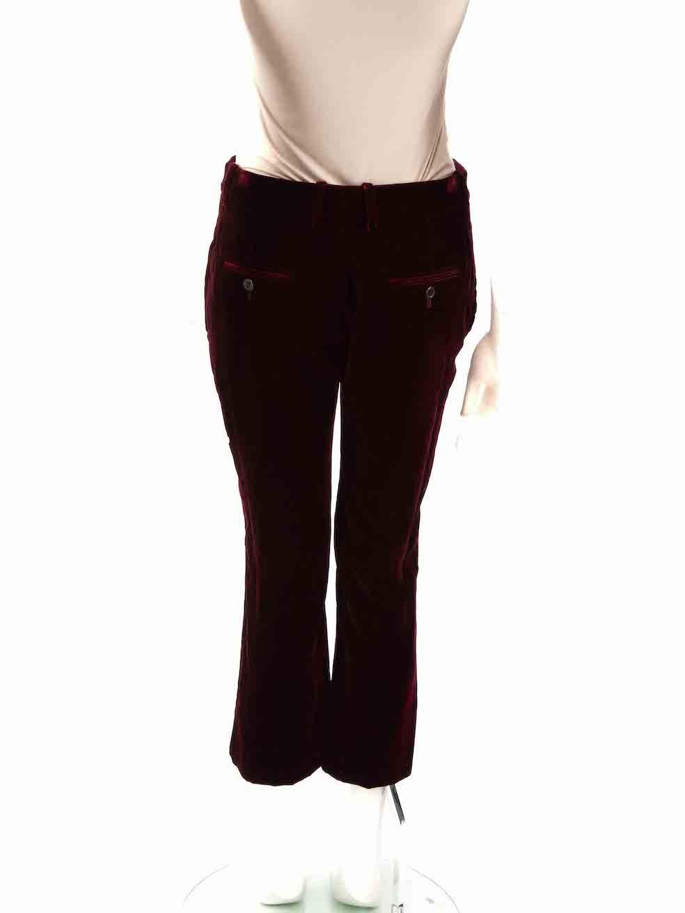 Saint Laurent Red Velvet Slim Fit Trousers Size S In Excellent Condition For Sale In London, GB