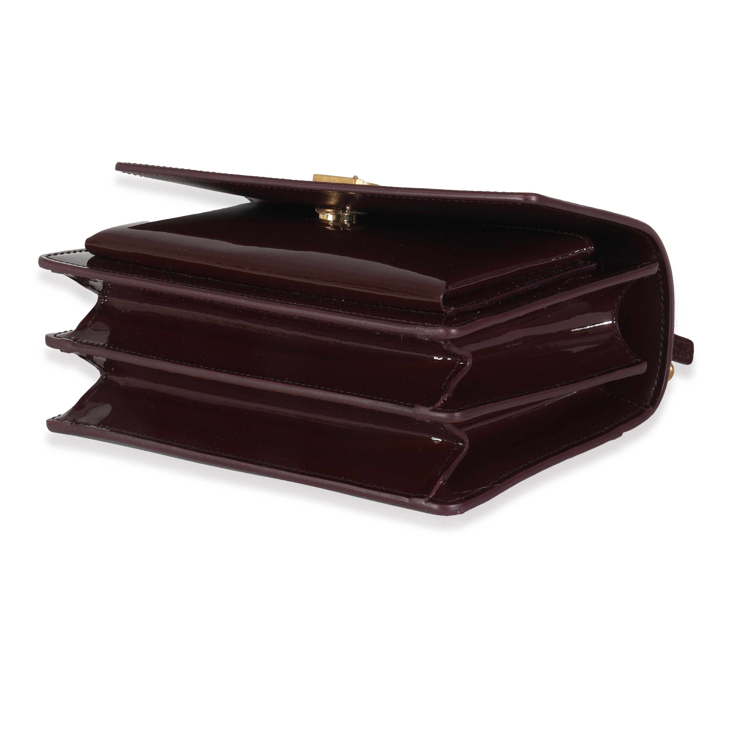 Women's Saint Laurent Red Wine Patent Monogram Small Sunset Bag For Sale