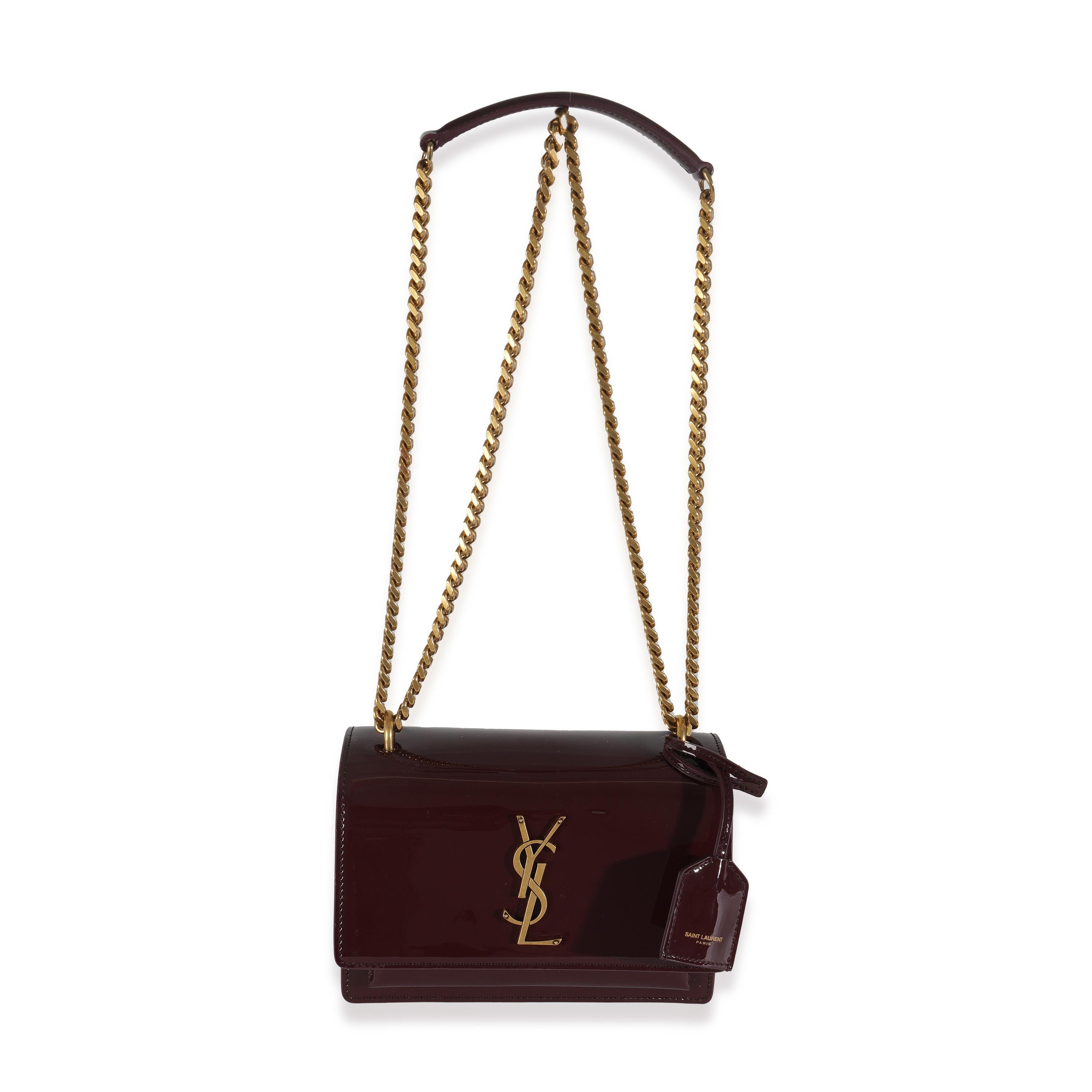 Saint Laurent Red Wine Patent Monogram Small Sunset Bag For Sale 1