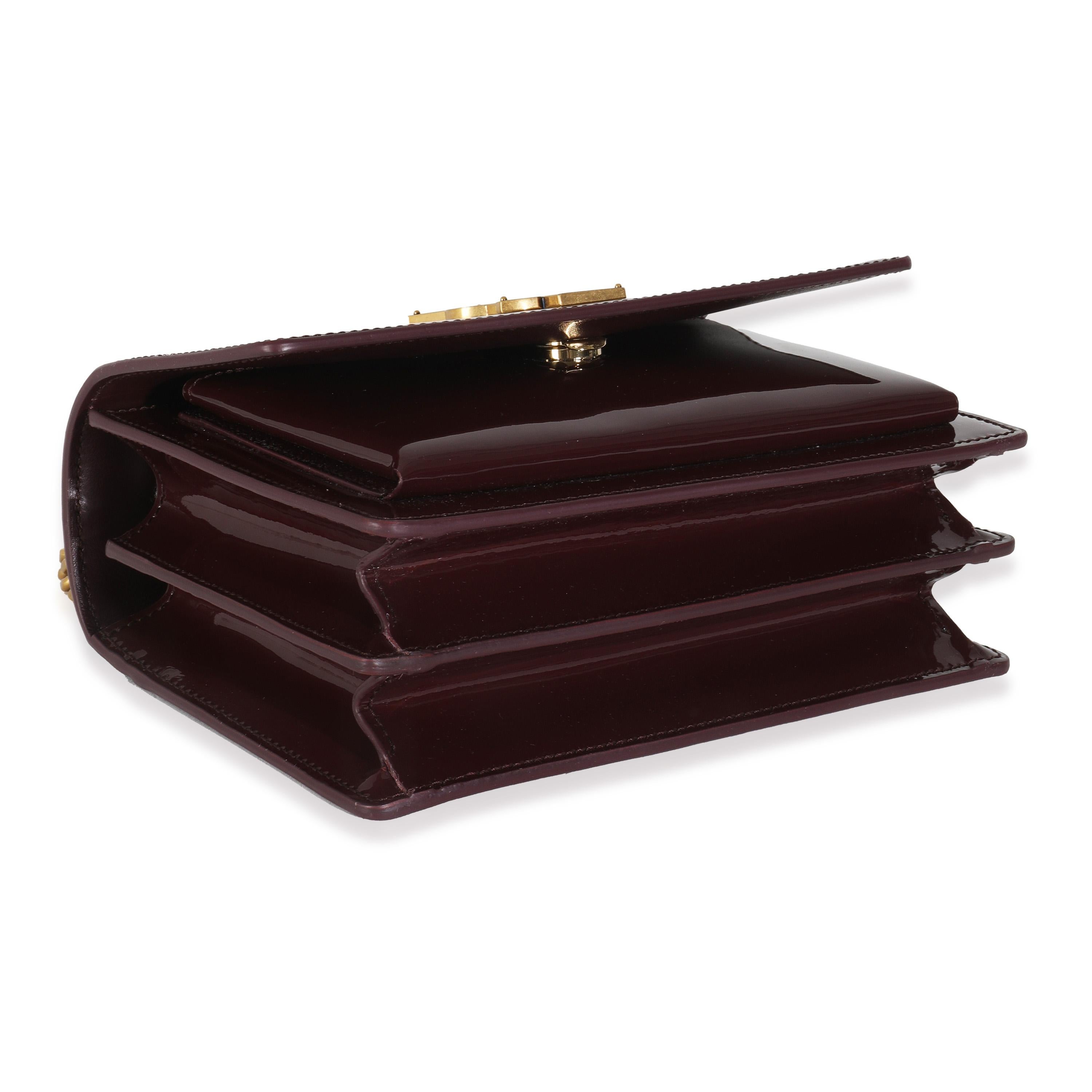 Saint Laurent Red Wine Patent Monogram Small Sunset Bag For Sale 2