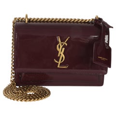 Saint Laurent Red Wine Patent Monogram Small Sunset Bag