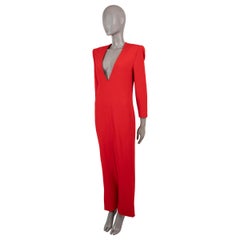 SAINT LAURENT red wool 2022 DEEP V GOWN MAXI Dress 38 S