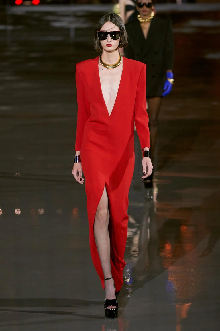 Fashion Saint Laurent Red Dress Yves Laurent Print: Paris Fashion