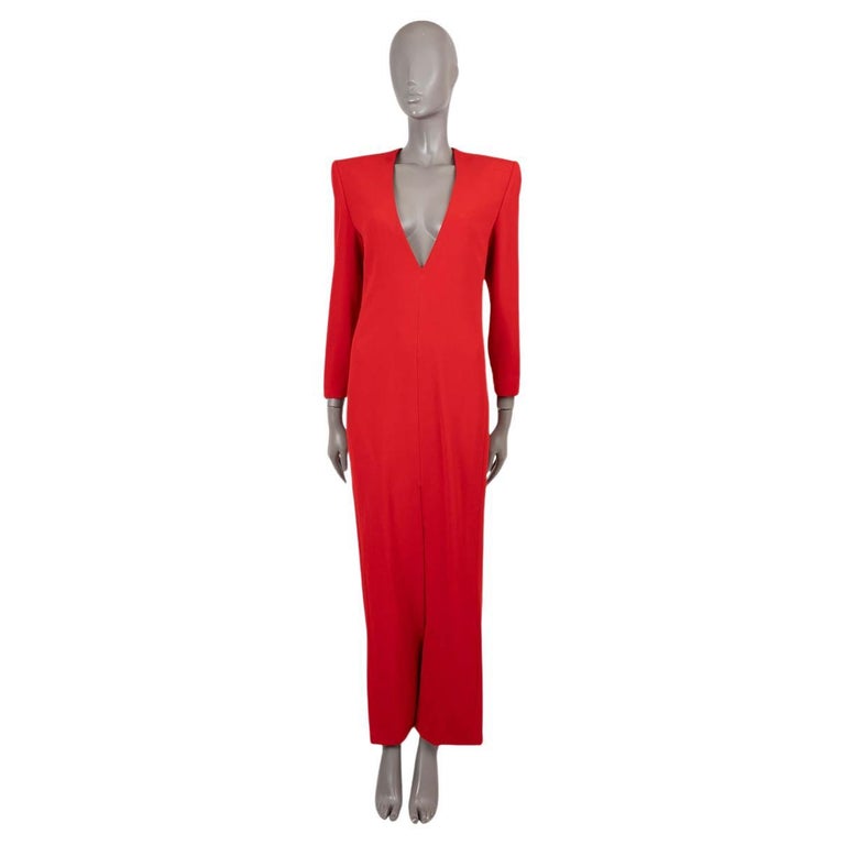 SAINT LAURENT red wool 2022 DEEP V GOWN MAXI Dress 38 S For Sale at 1stDibs