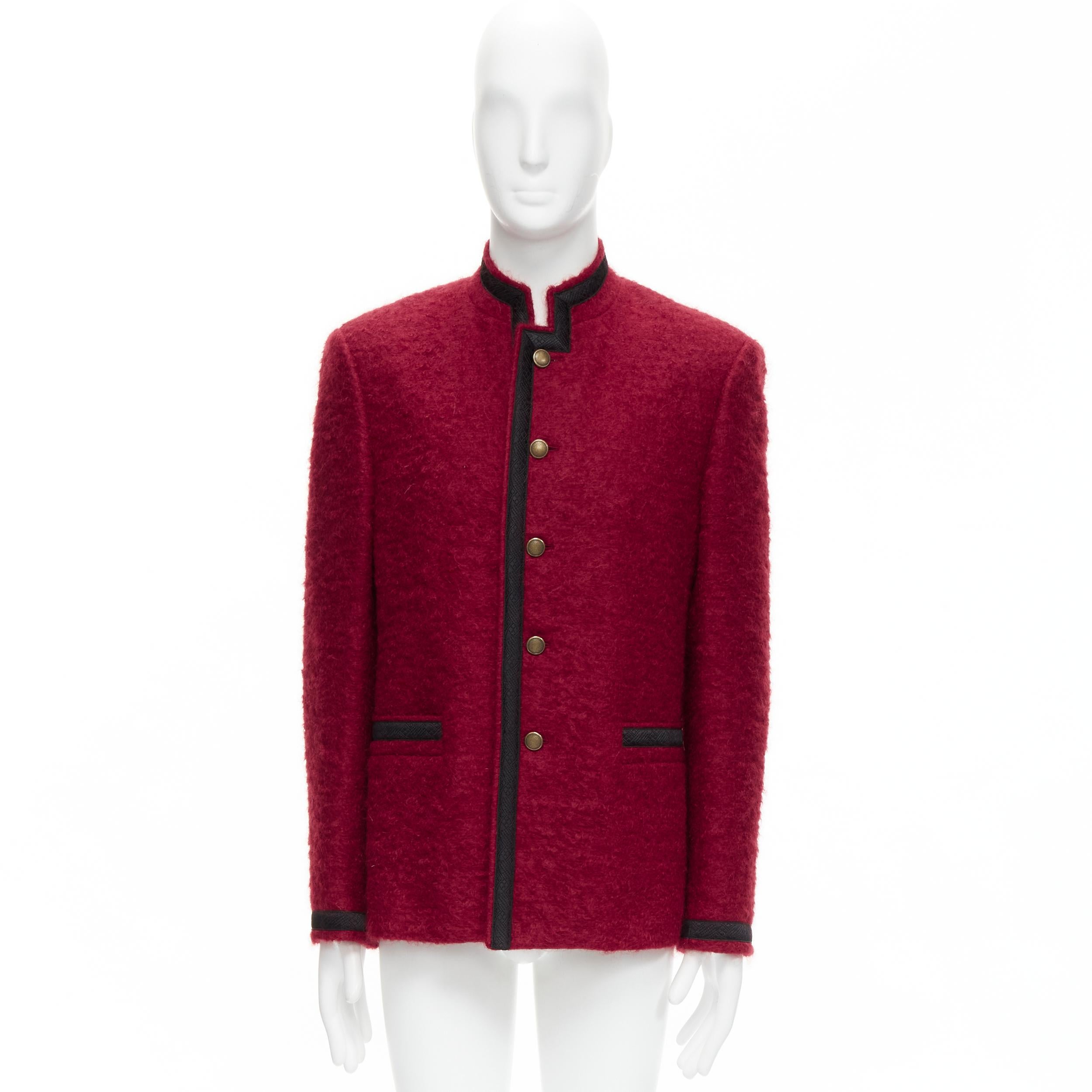 SAINT LAURENT red wool mohair antique buttons military jacket coat EU52 XL 7